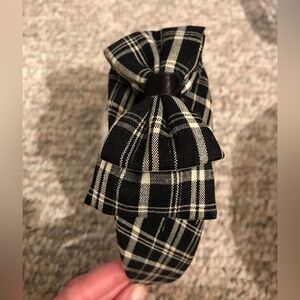 Plaid Bow Headband Black & Ivory